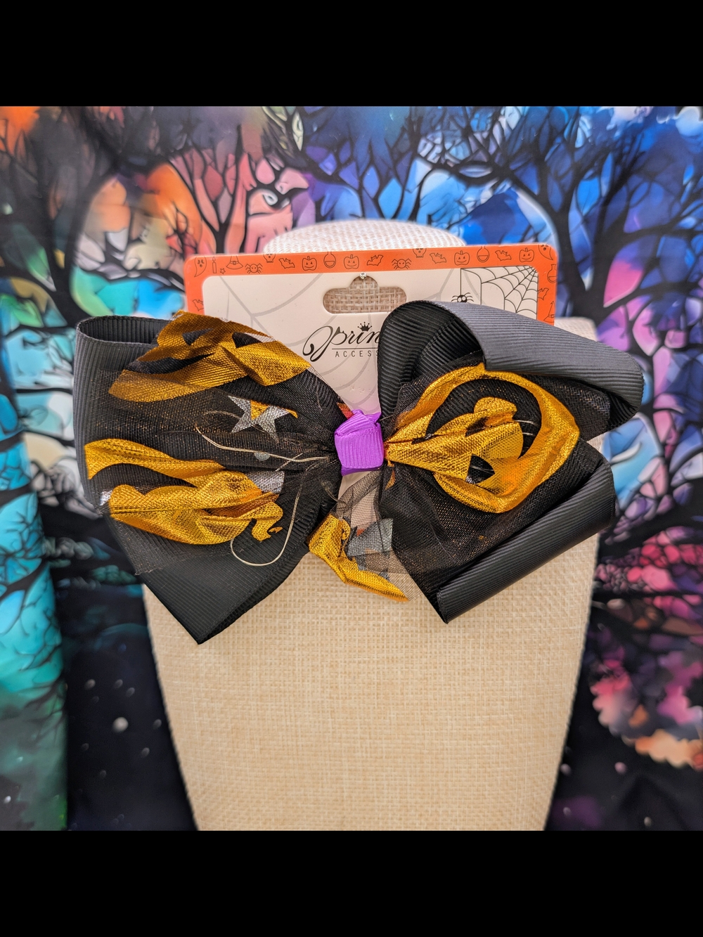 Black Halloween Light Up Alligator Clip Bow